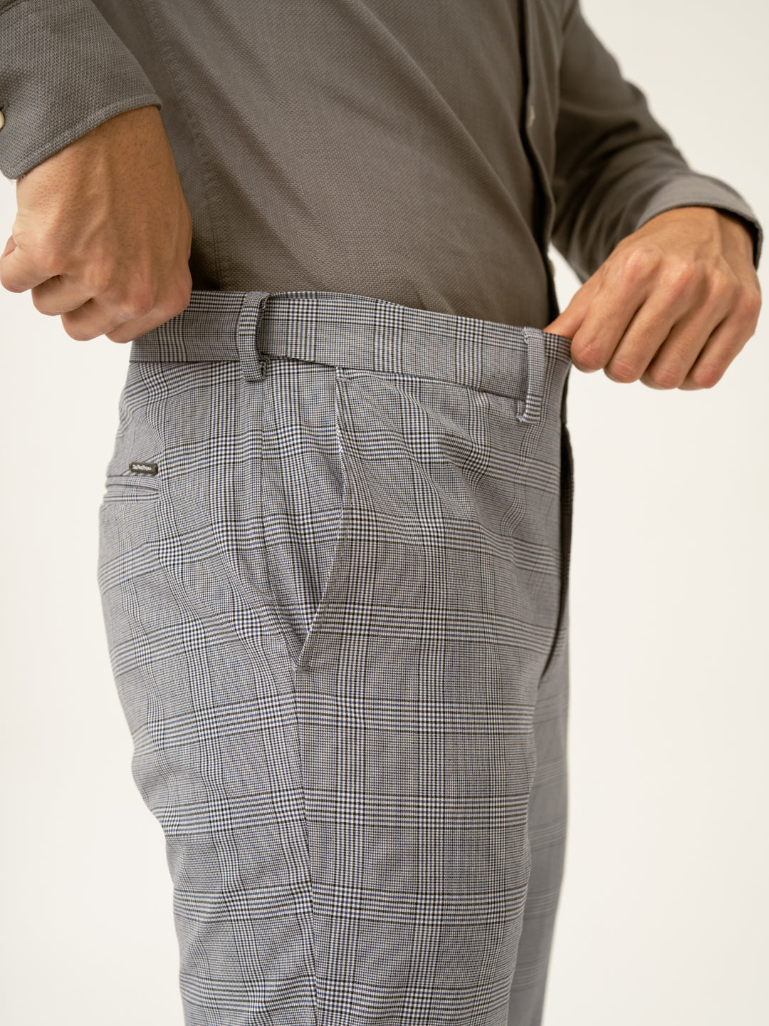 Blue Black Houndstooth Checks Formal Pants