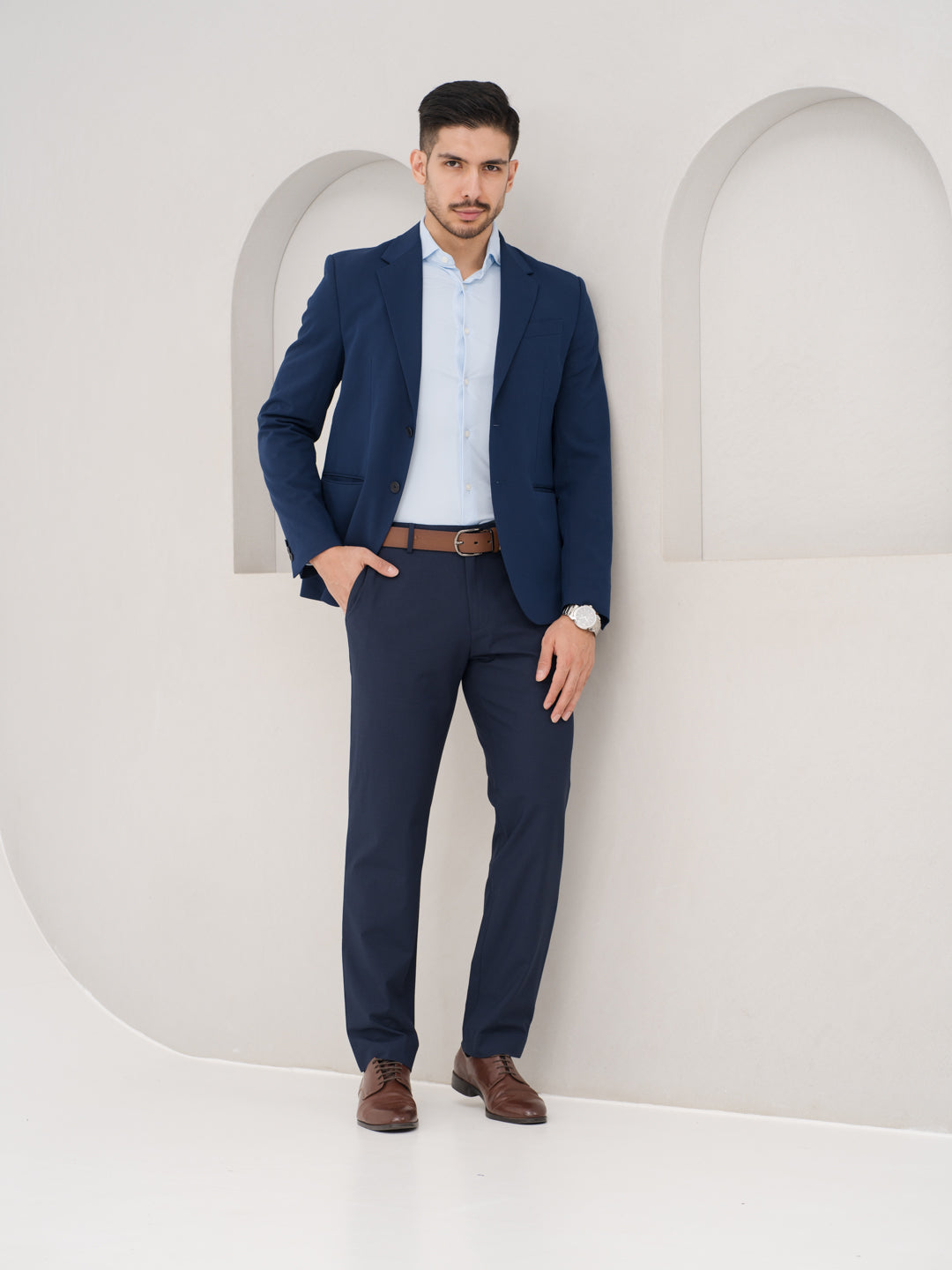 Buy Men's Daily Navy Blue Relaxed Fit Formal Trousers Online