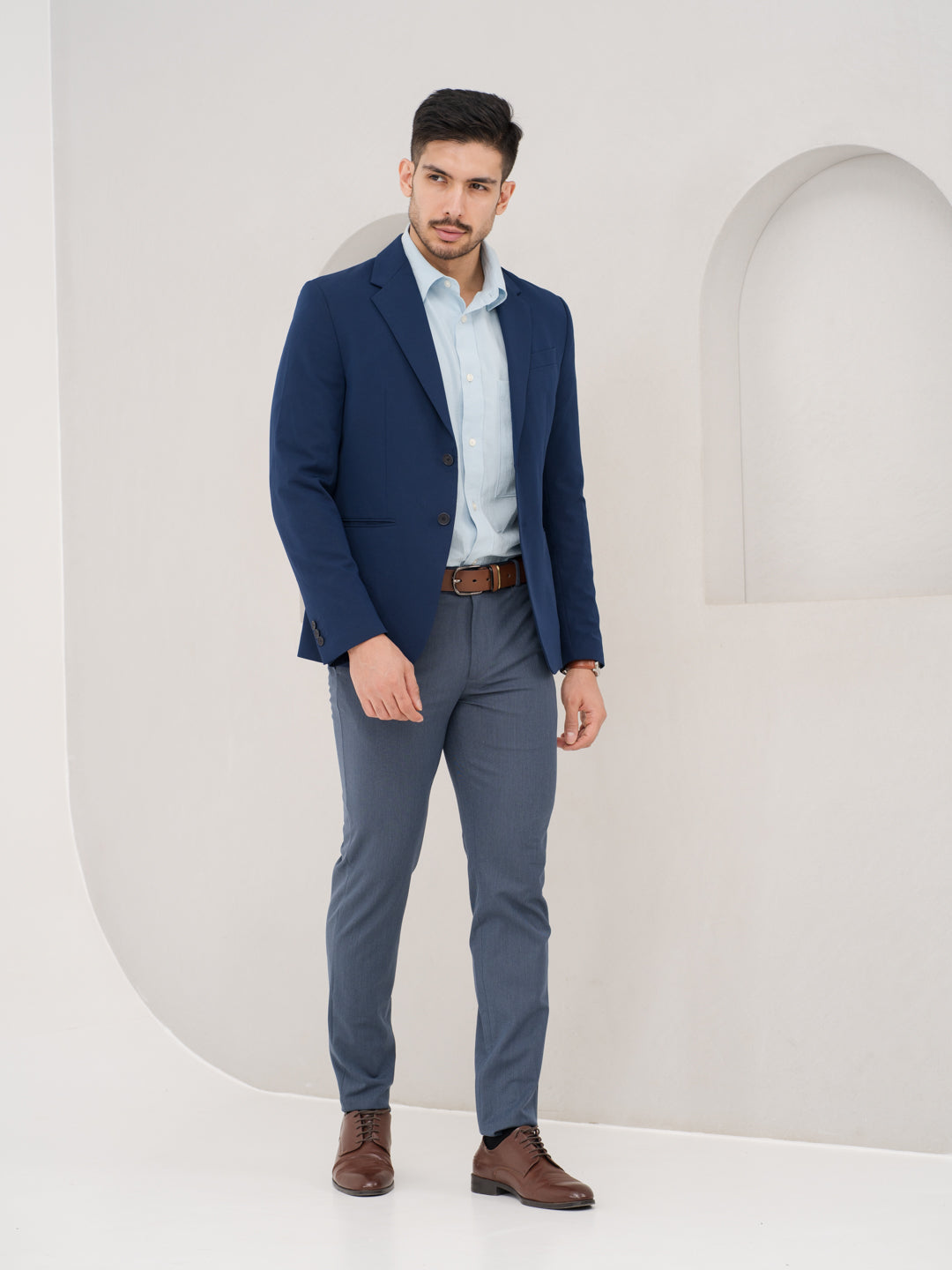 Solace Blue Luxury Twill Relaxed Fit Stretch Formal Pants
