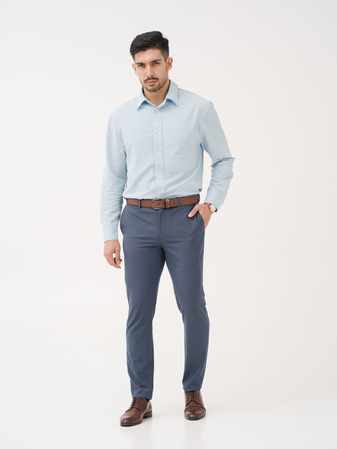 Solace Blue Luxury Twill Relaxed Fit Stretch Formal Pants
