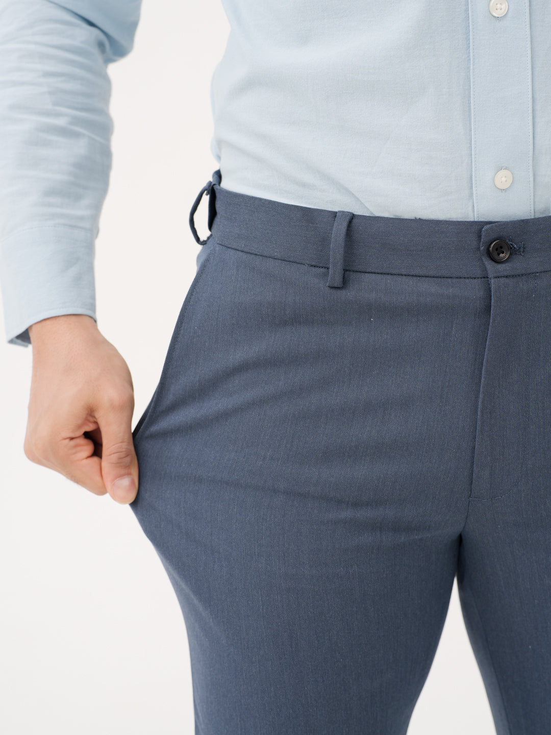 Solace Blue Luxury Twill Relaxed Fit Stretch Formal Pants