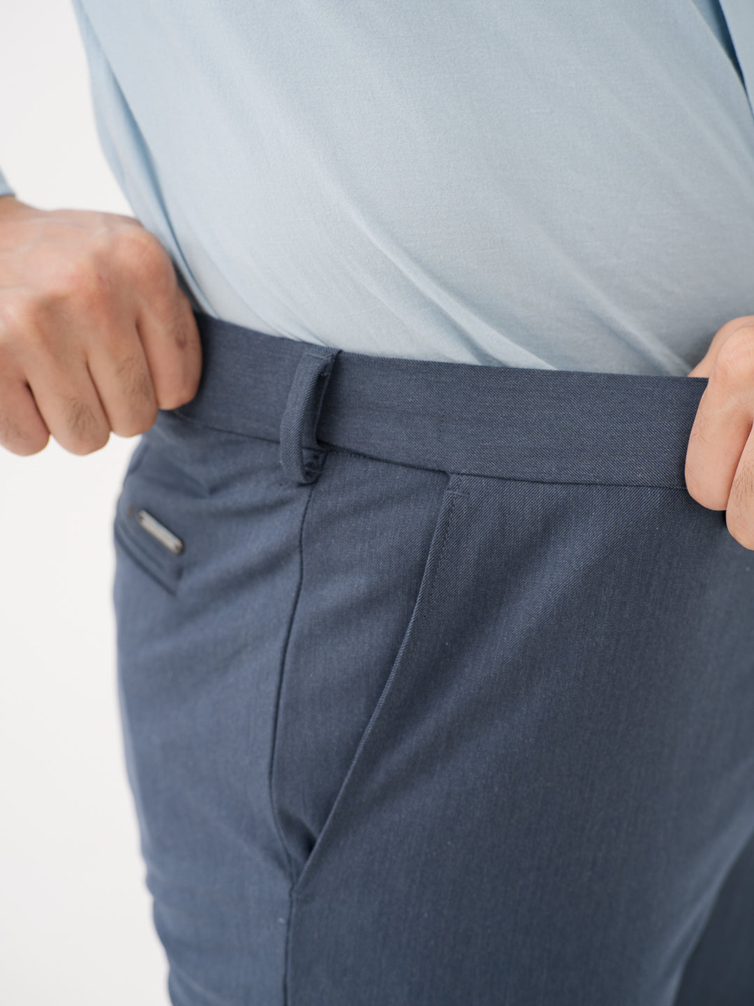 Solace Blue Luxury Twill Relaxed Fit Stretch Formal Pants