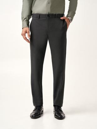 full front view on model wearing Pant Project slate grey stretchable trousers