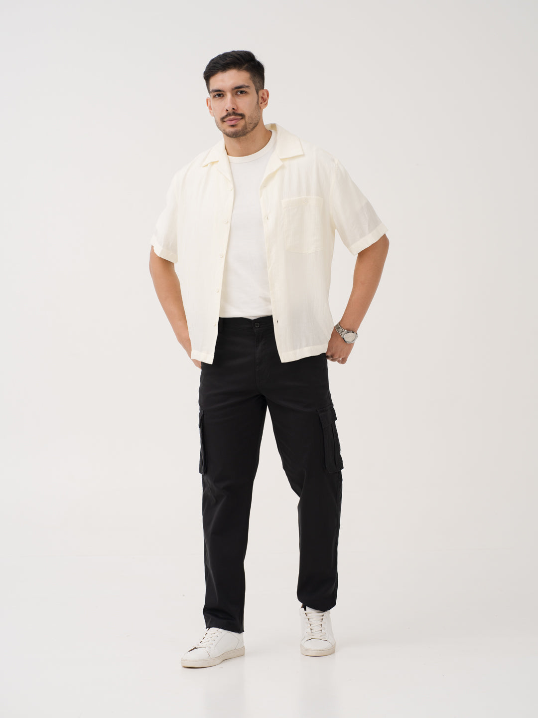City Black Relaxed Fit Stretch Cargo Pants