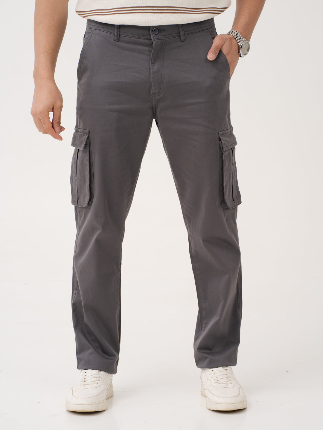 Cave Grey Relaxed Fit Stretch Cargo Pants