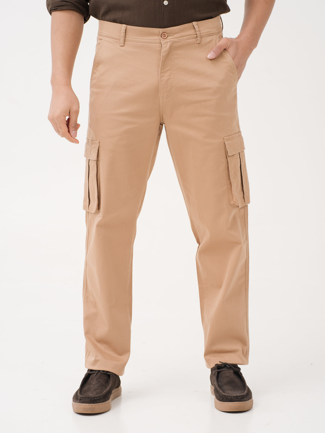 Buy Khaki Relaxed Fit Stretchable Cargo Pants For Men Online