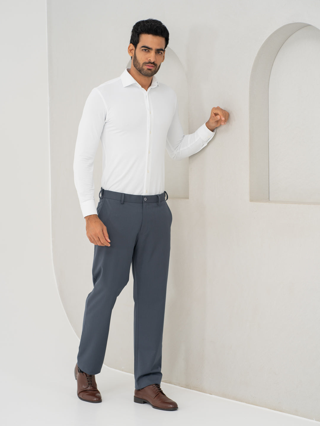 Thunder Grey Water Repellent Relaxed Fit Stretch Formal Pants