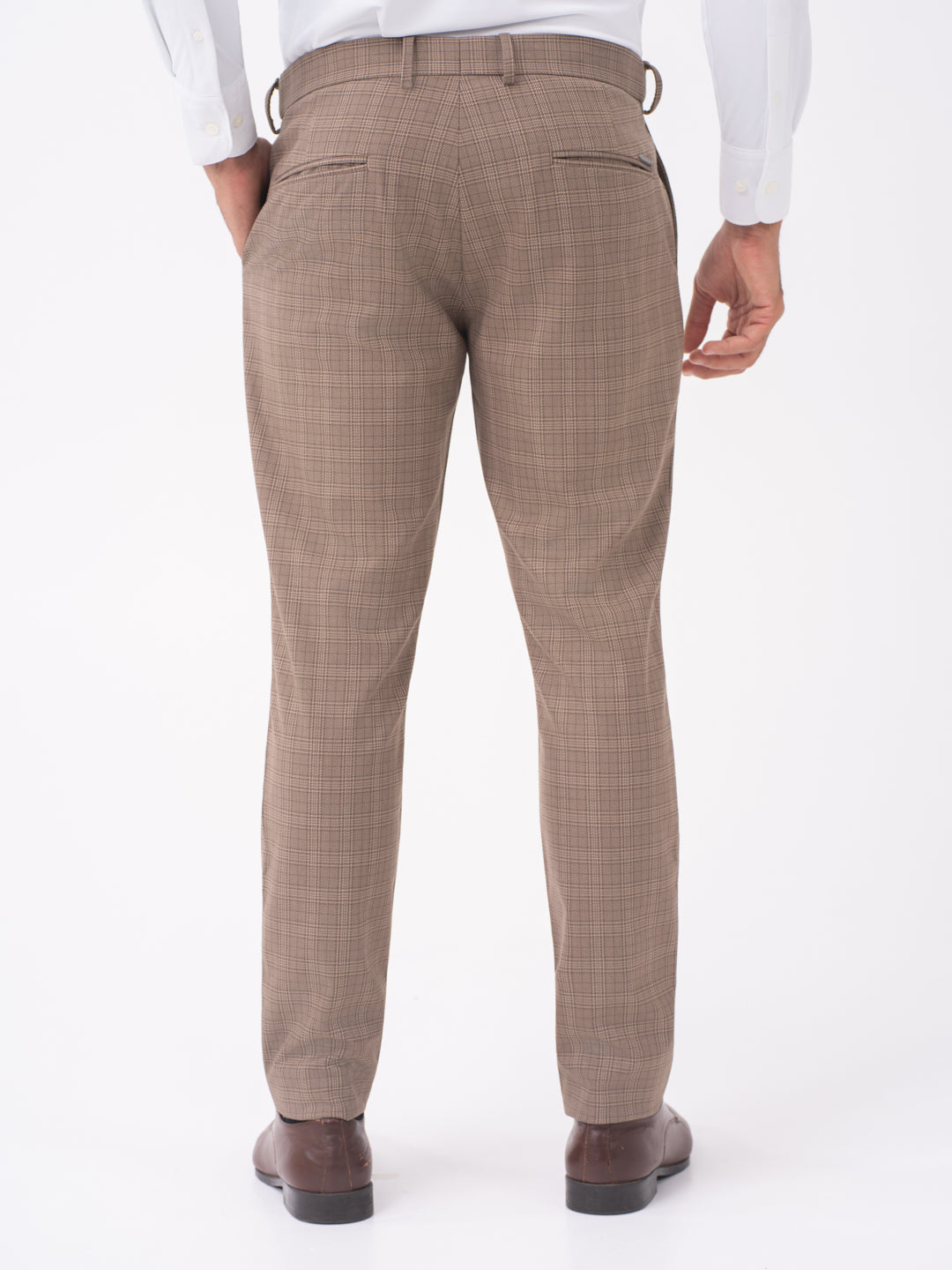 Elk Brown Checks Slim Fit Stretch Formal Pants