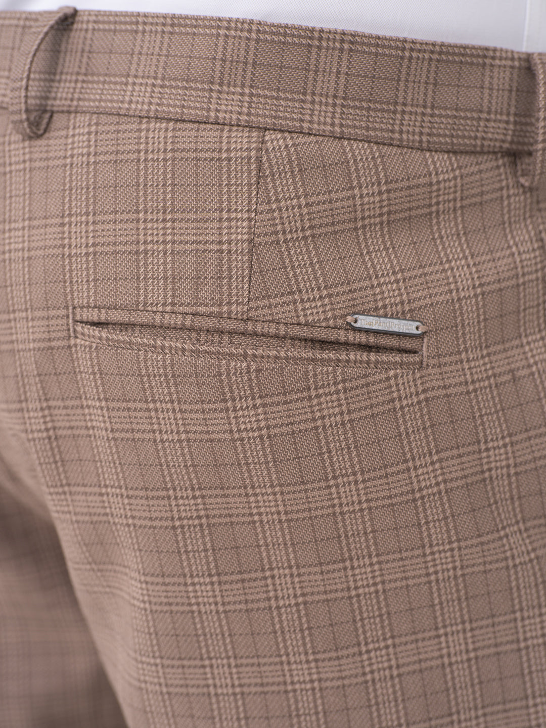 Elk Brown Checks Slim Fit Stretch Formal Pants