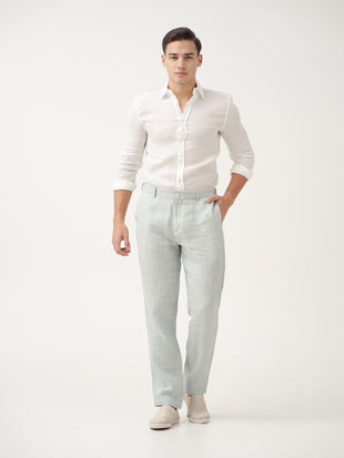 Pista Green Checks 100% Linen Pants