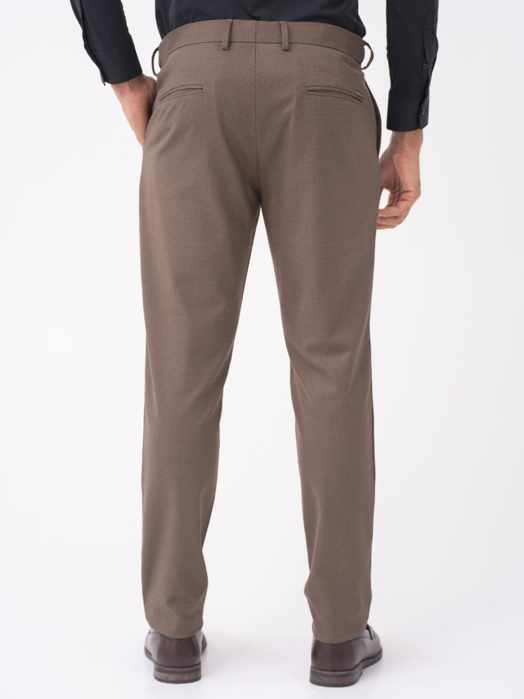 Stag Brown Textured Slim Fit Stretch Formal Pants