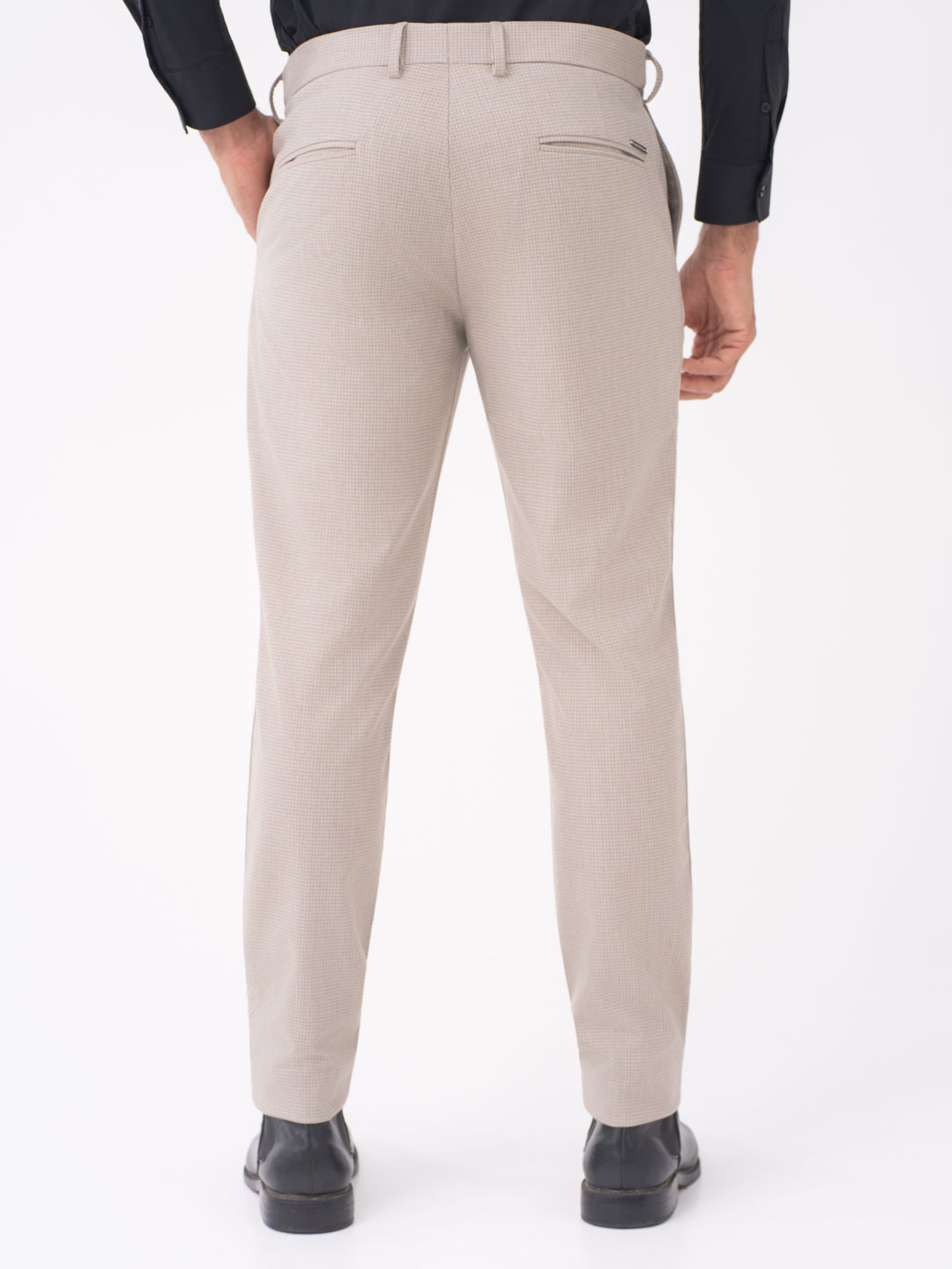 Bison Beige Textured Slim Fit Stretch Formal Pants