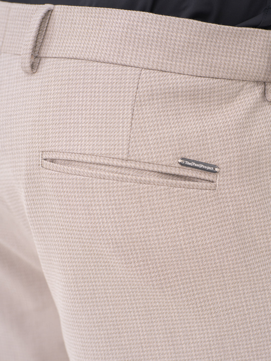 Bison Beige Textured Slim Fit Stretch Formal Pants