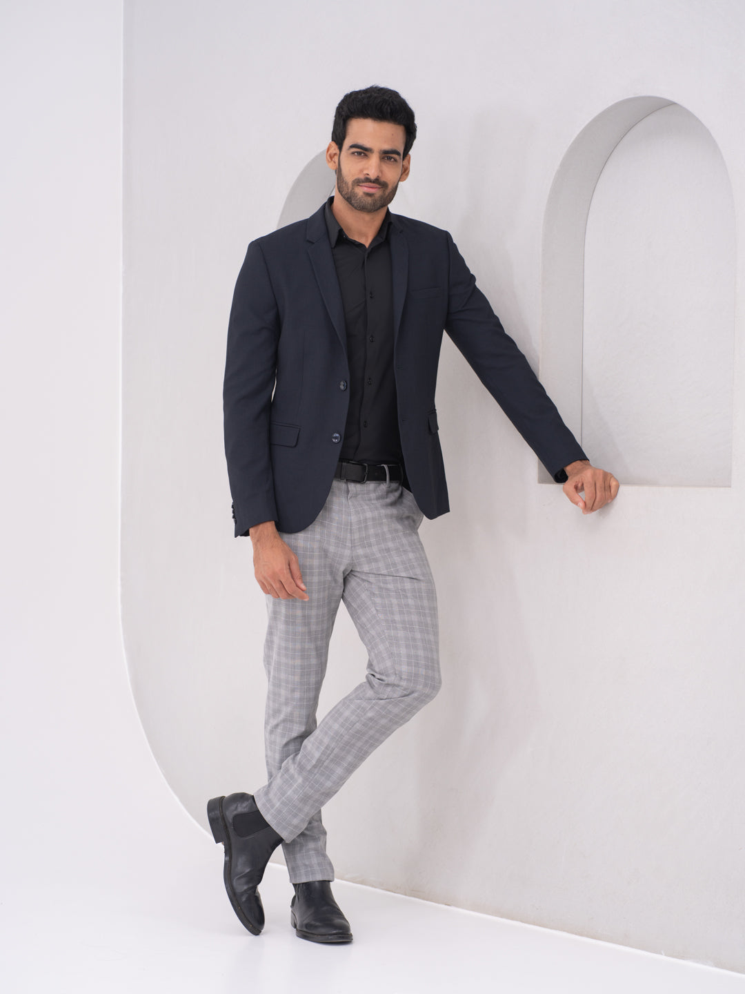 Lynx Grey Checks Slim Fit Stretch Formal Pants