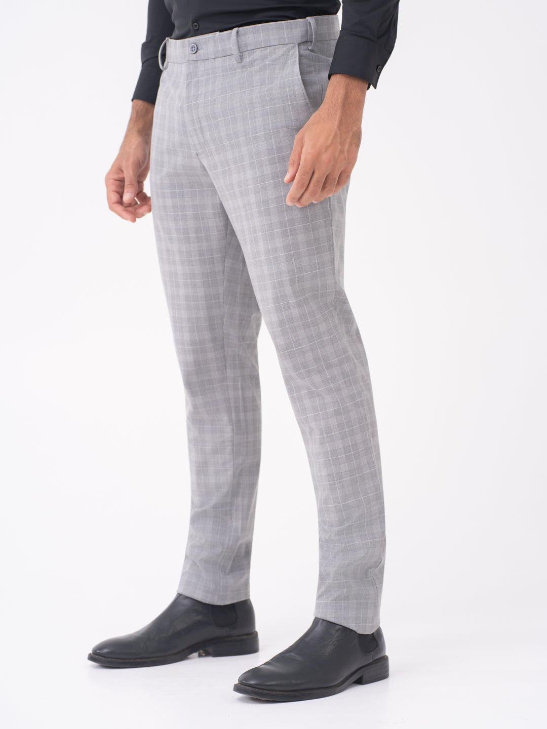 Lynx Grey Checks Slim Fit Stretch Formal Pants