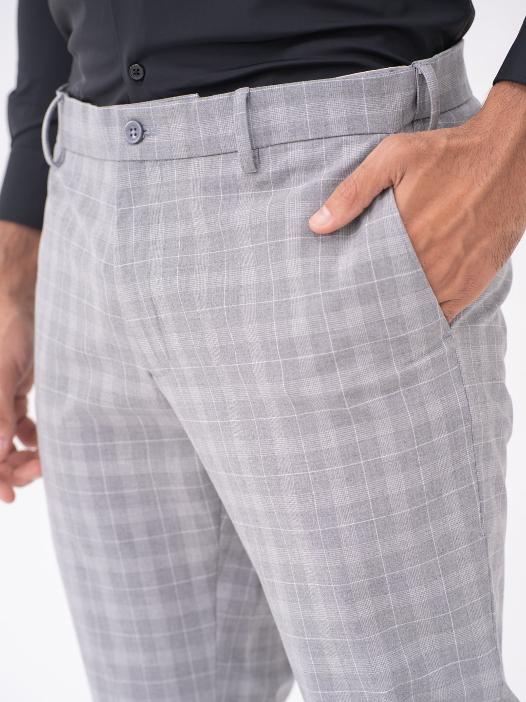 Lynx Grey Checks Slim Fit Stretch Formal Pants