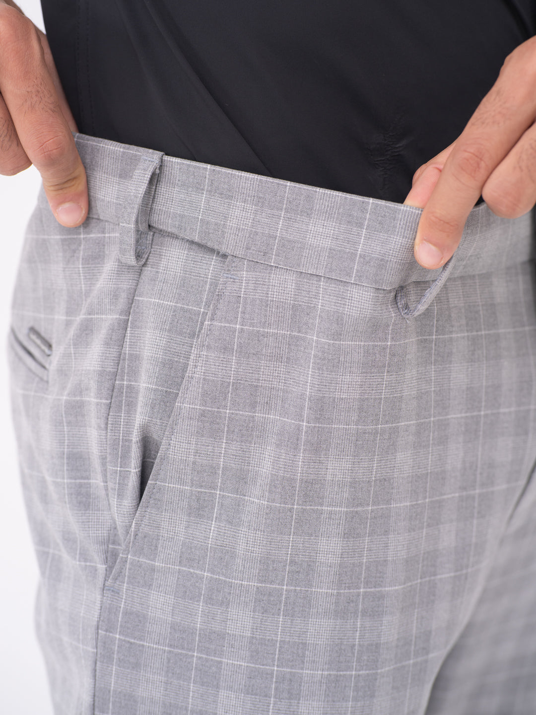 Lynx Grey Checks Slim Fit Stretch Formal Pants