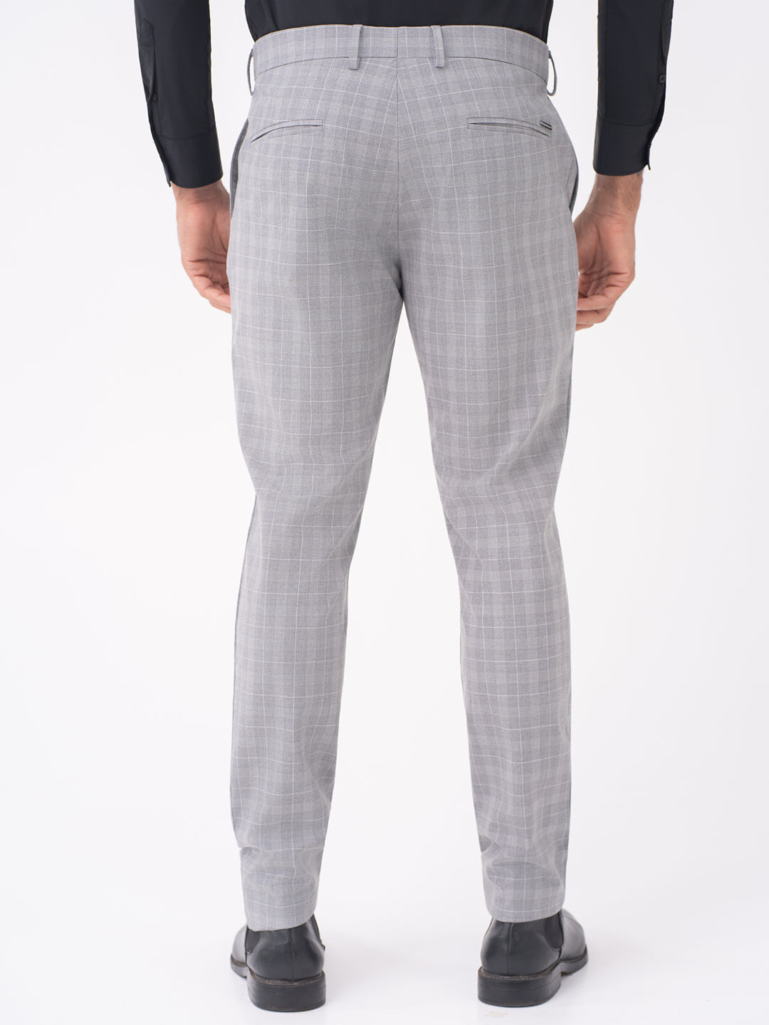 Lynx Grey Checks Slim Fit Stretch Formal Pants