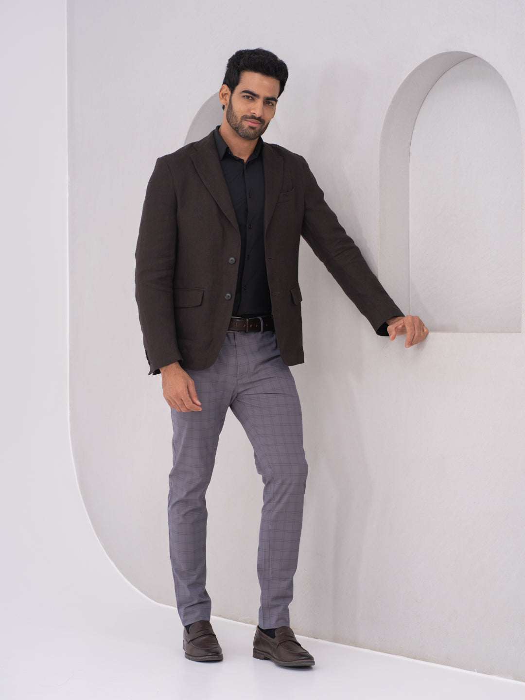 Heron Grey Checks Slim Fit Stretch Formal Pants