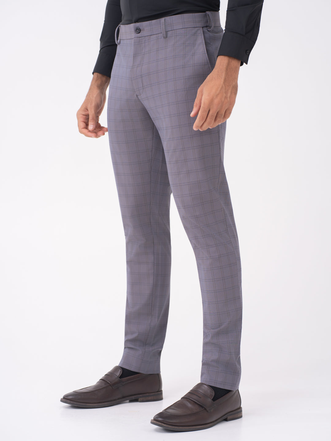 Heron Grey Checks Slim Fit Stretch Formal Pants