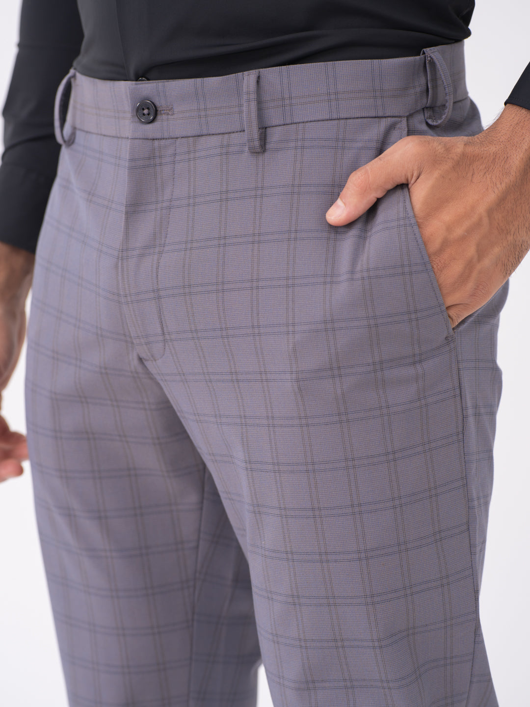 Heron Grey Checks Slim Fit Stretch Formal Pants