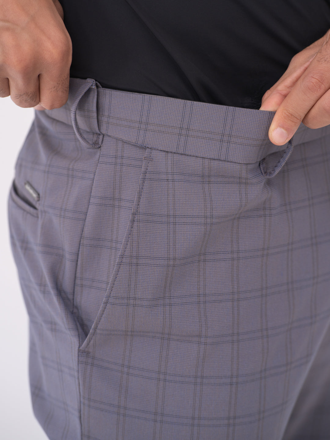 Heron Grey Checks Slim Fit Stretch Formal Pants