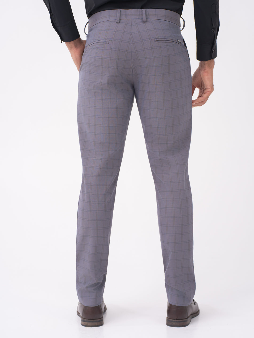 Heron Grey Checks Slim Fit Stretch Formal Pants