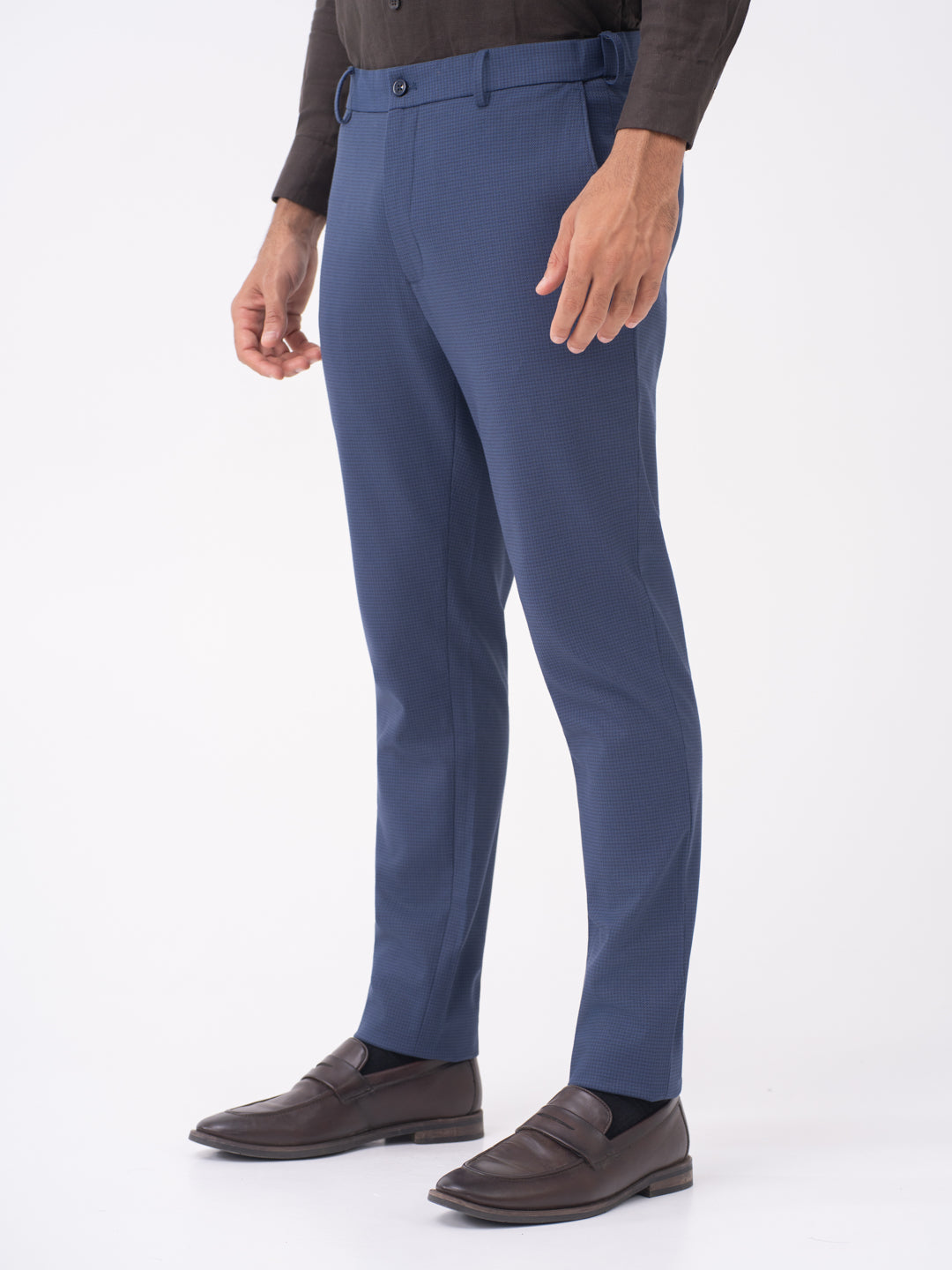 Nightingale Navy Textured Slim Fit Stretch Formal Pants