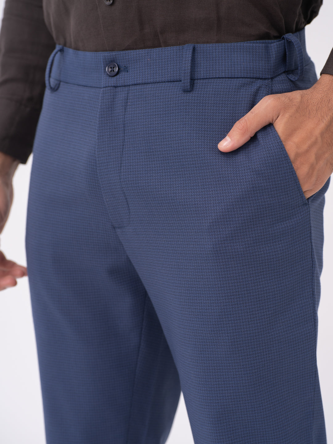 Nightingale Navy Textured Slim Fit Stretch Formal Pants