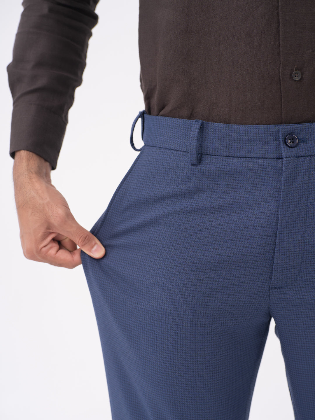 Nightingale Navy Textured Slim Fit Stretch Formal Pants