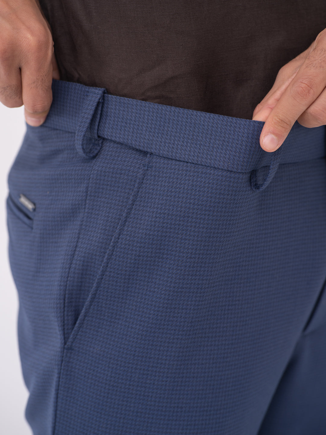 Nightingale Navy Textured Slim Fit Stretch Formal Pants