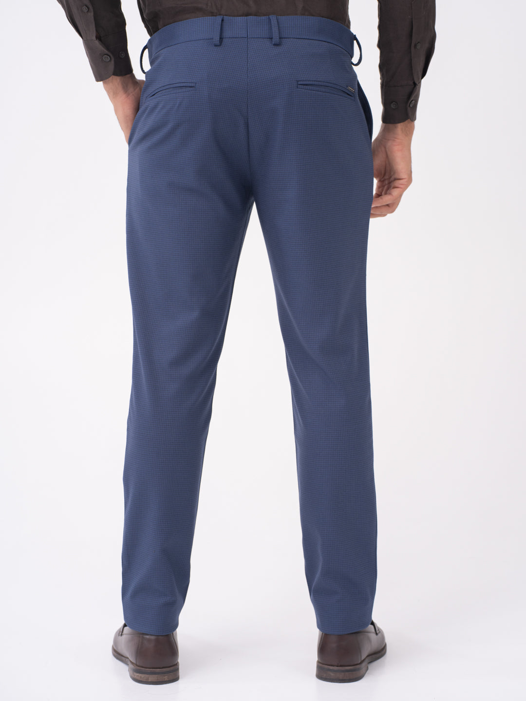 Nightingale Navy Textured Slim Fit Stretch Formal Pants