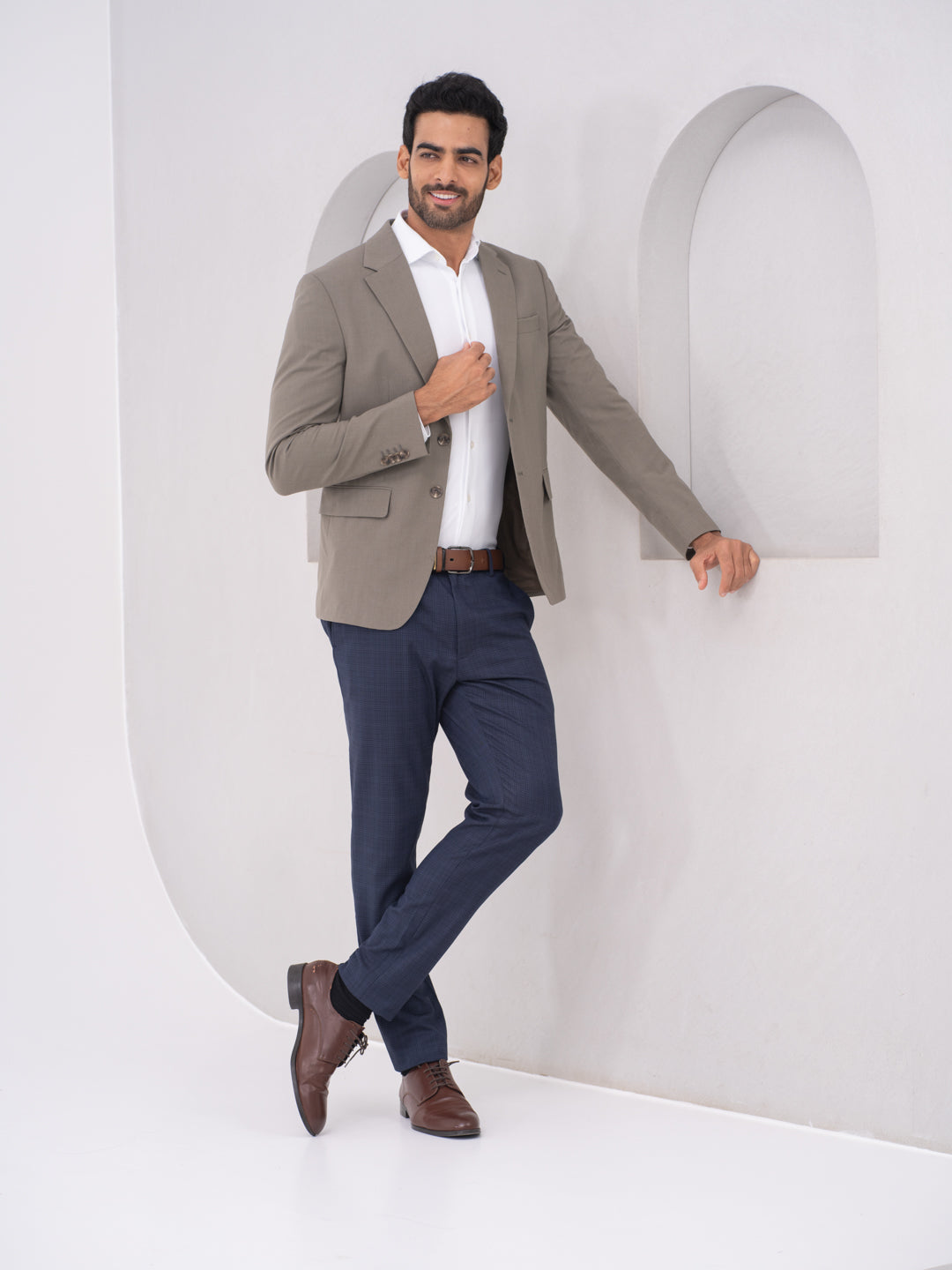 Finch Navy Checks Slim Fit Stretch Formal Pants