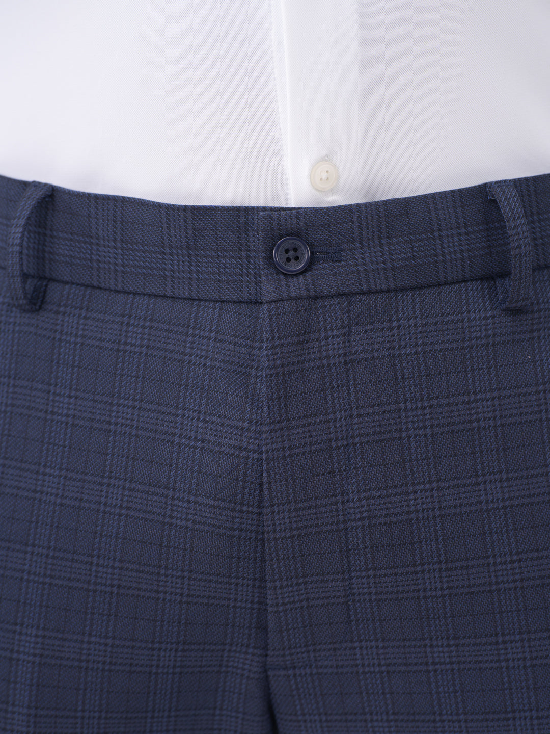 Finch Navy Checks Slim Fit Stretch Formal Pants