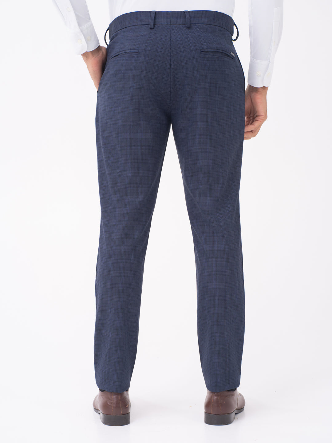Finch Navy Checks Slim Fit Stretch Formal Pants
