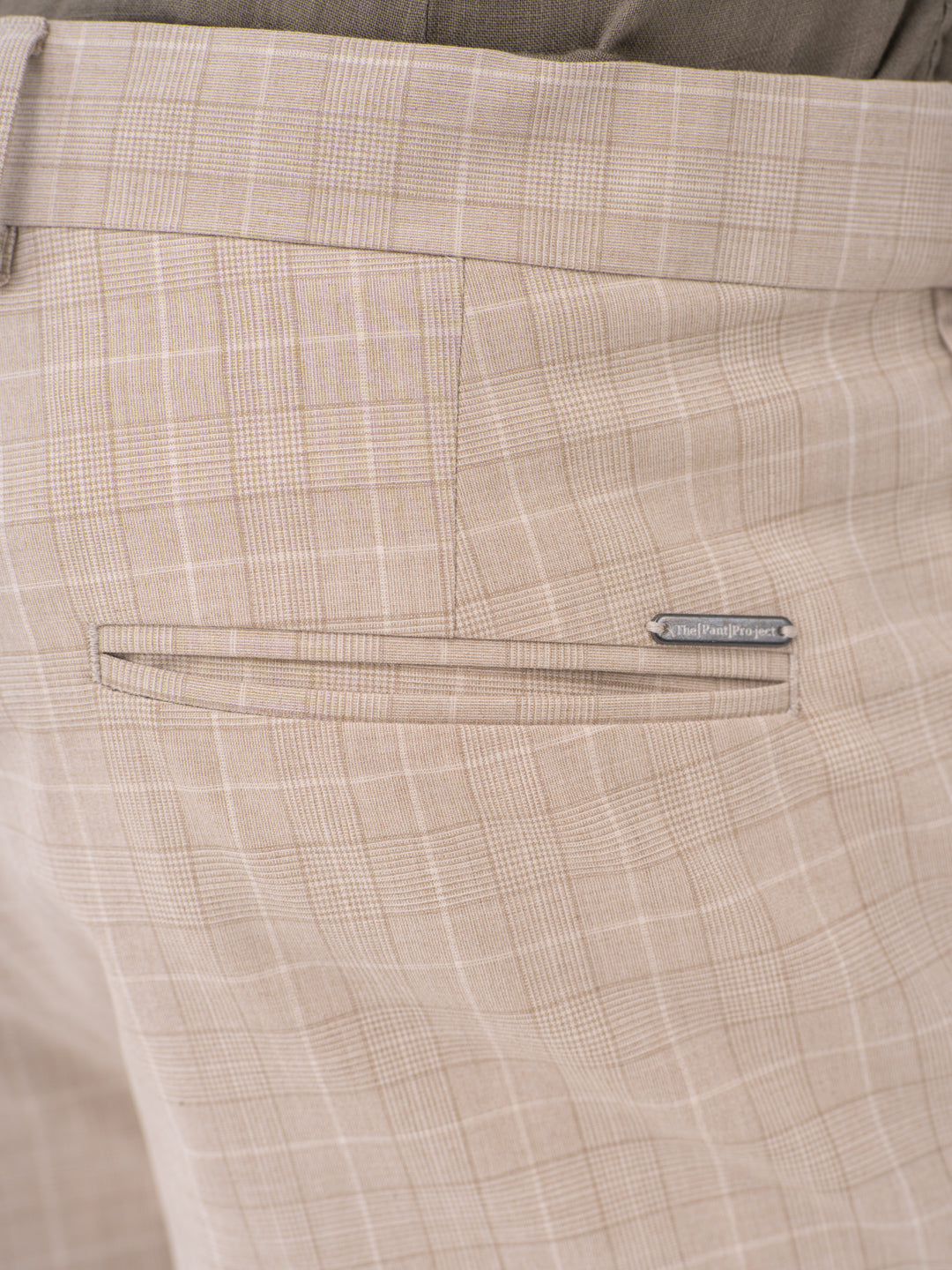 Sandpiper Beige Checks Slim Fit Stretch Formal Pants