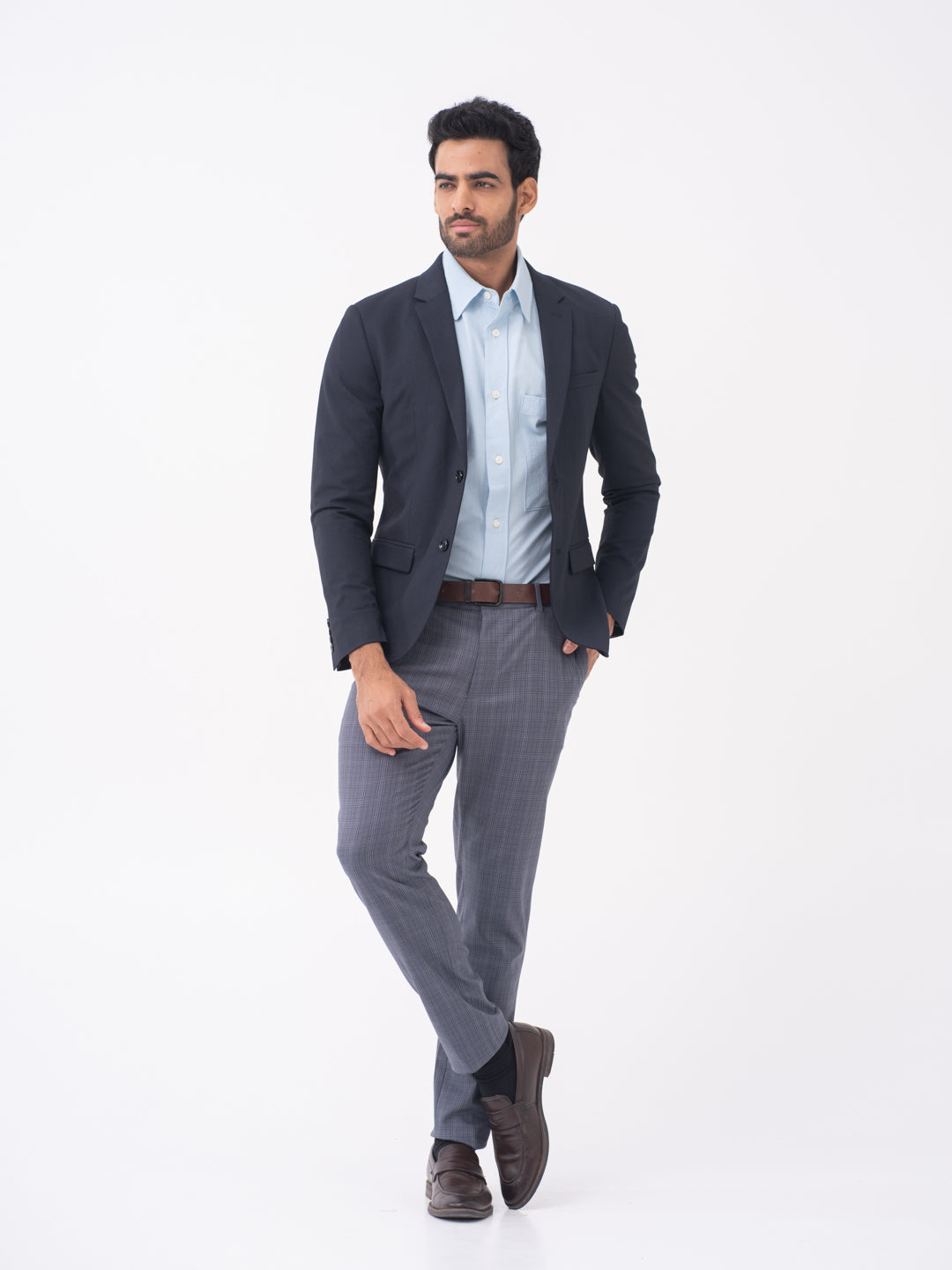 Mockingbird Grey Checks Slim Fit Stretch Formal Pants