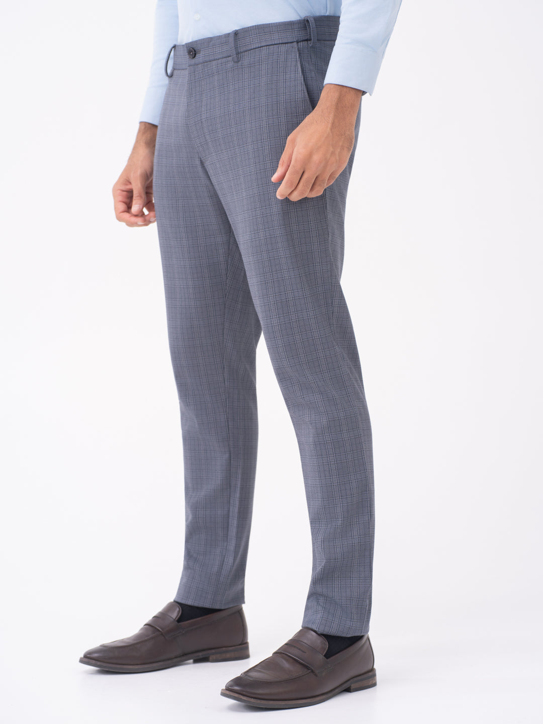 Mockingbird Grey Checks Slim Fit Stretch Formal Pants