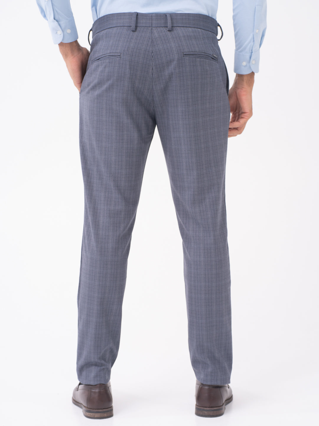 Mockingbird Grey Checks Slim Fit Stretch Formal Pants
