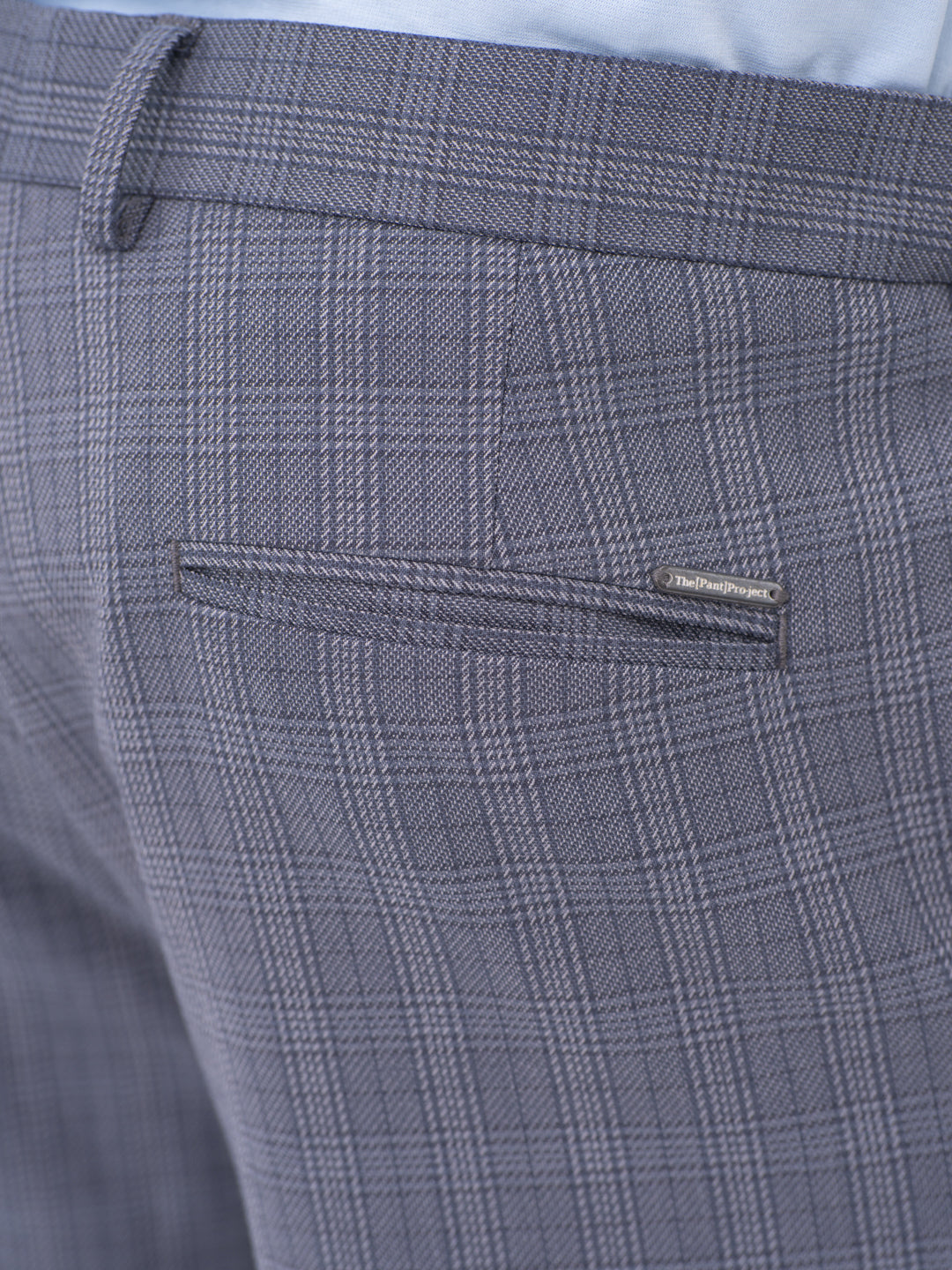 Mockingbird Grey Checks Slim Fit Stretch Formal Pants