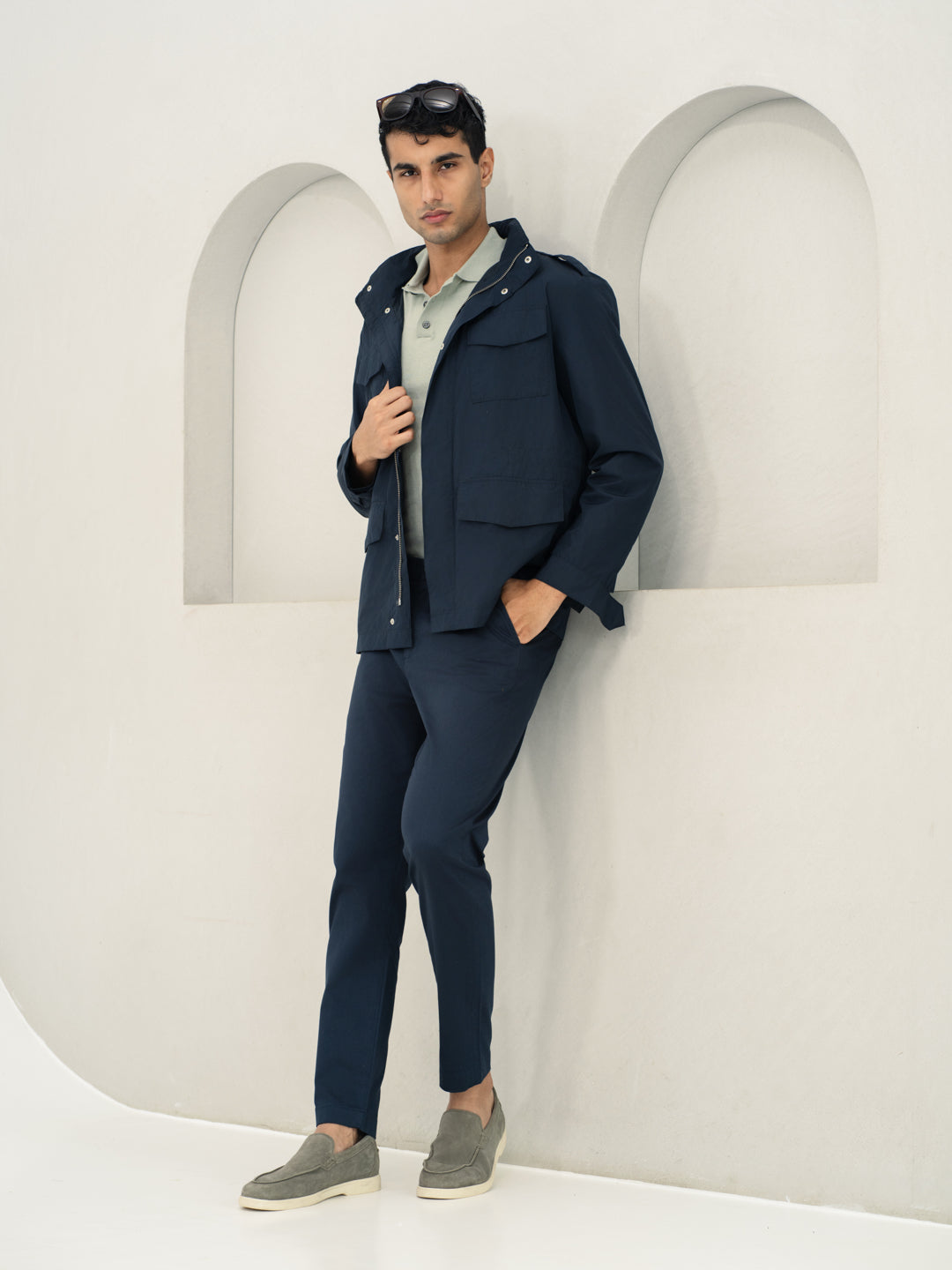 Hydrohalt Navy Water Repellent Slim Fit Stretch Chinos