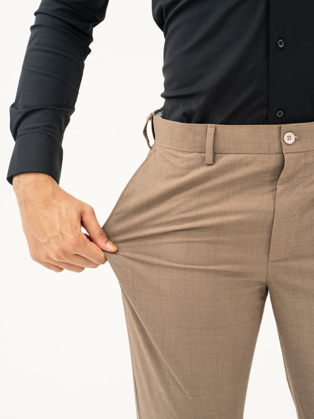 Chestnut Brown Checks Formal Pants