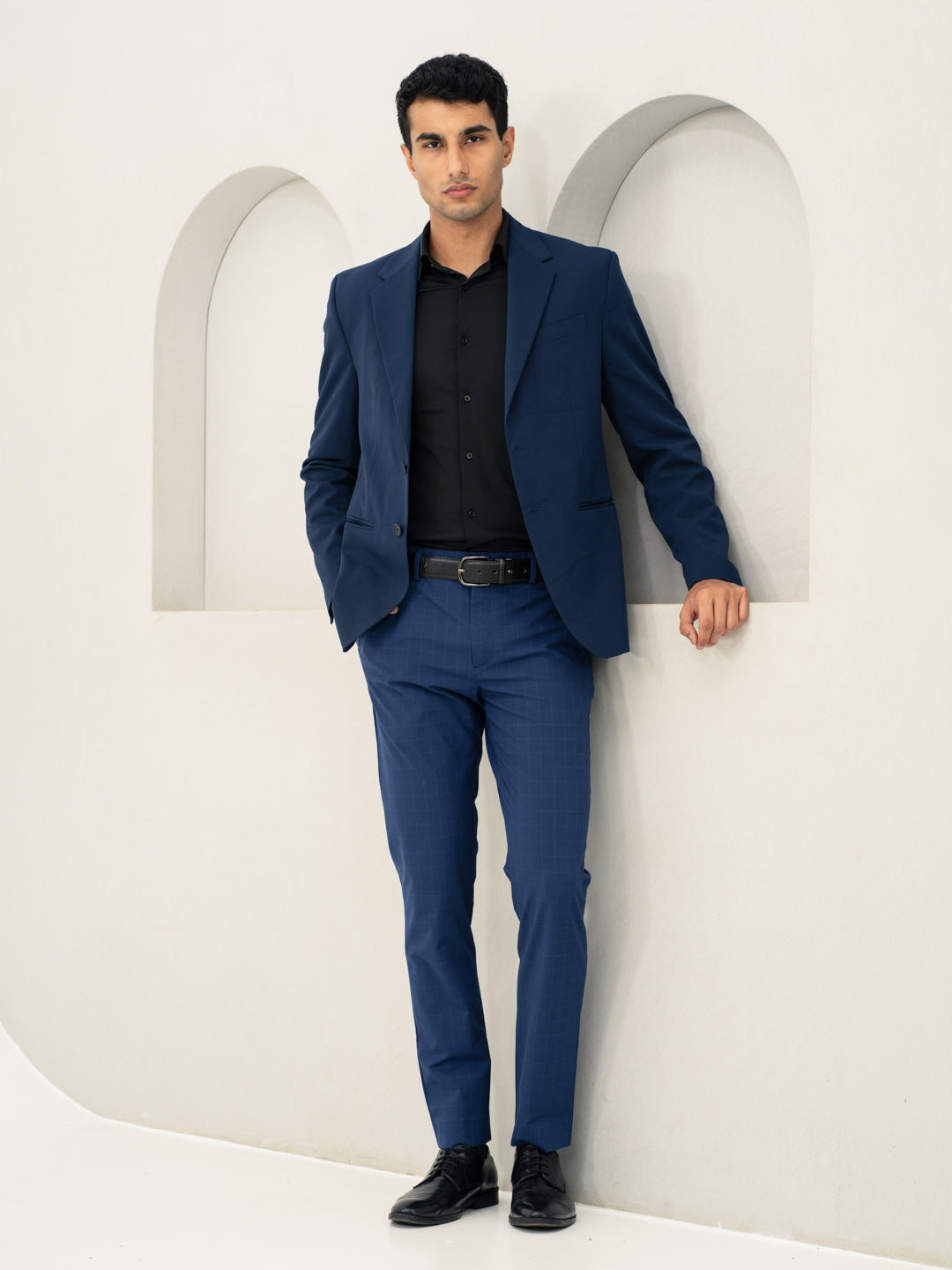 Electric Blue Checks Formal Pants
