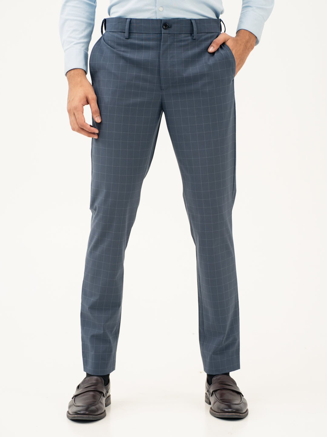 Wolf Grey Checks Stretchable Formal Trouser For Men Wolf Grey Checks Stretchable Formal Trouser For Men