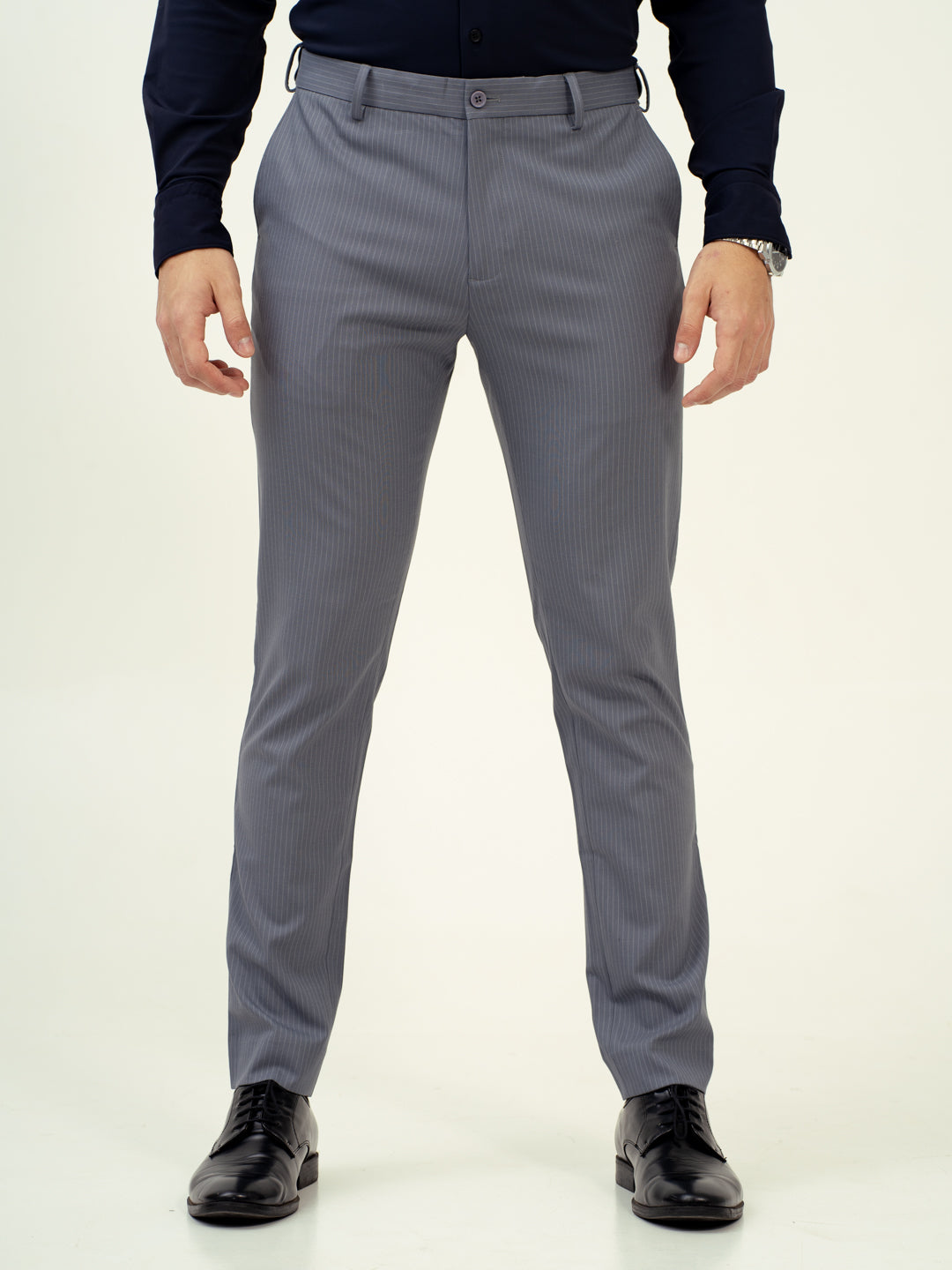 Buy Men's Mist Grey Stripes Stretchable Formal Trousers Buy Men's Mist Grey Stripes Stretchable Formal Trousers