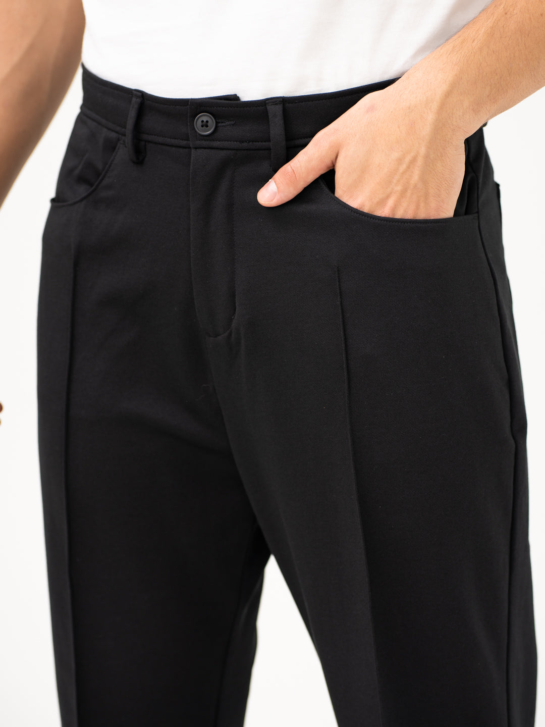 Pant Project black Korean pants pocket and waistband close-up
