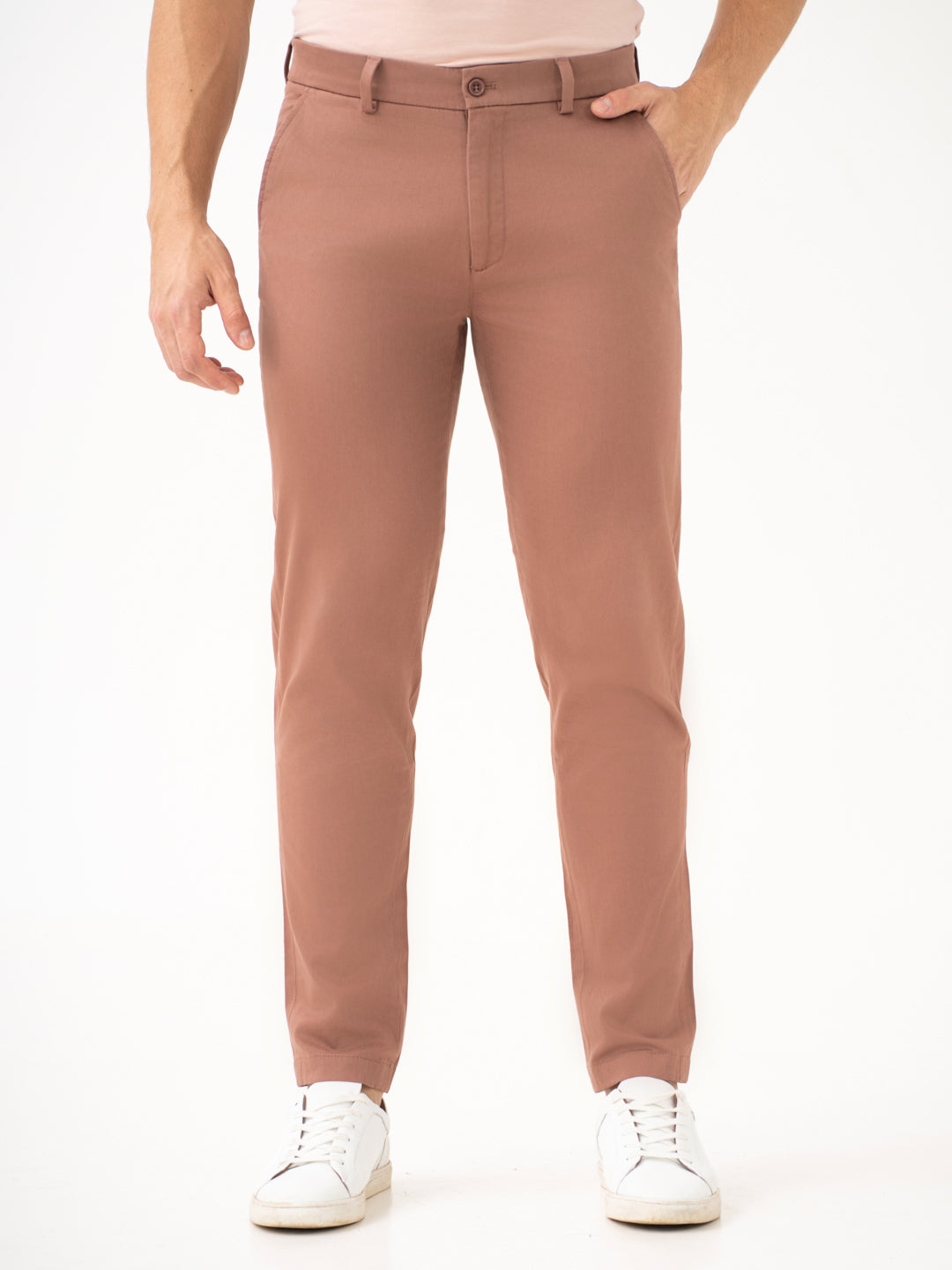 Terracotta Brown Slim Fit Stretch Chinos - Main Image