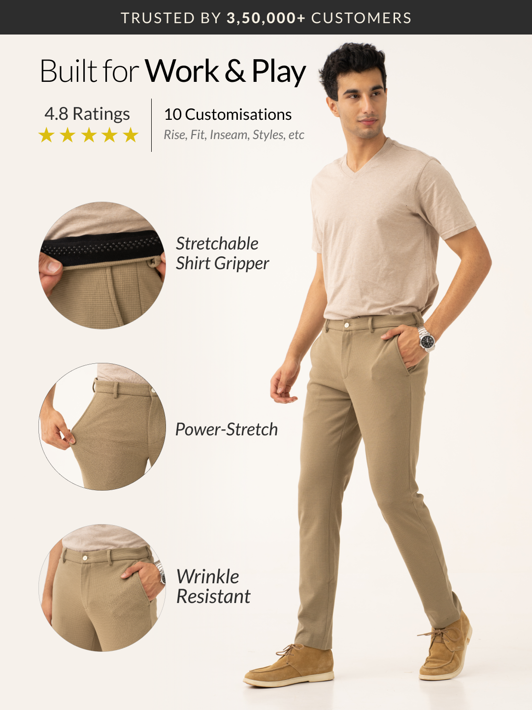 Fiber Khaki Waffle Textured Power-Stretch Pants