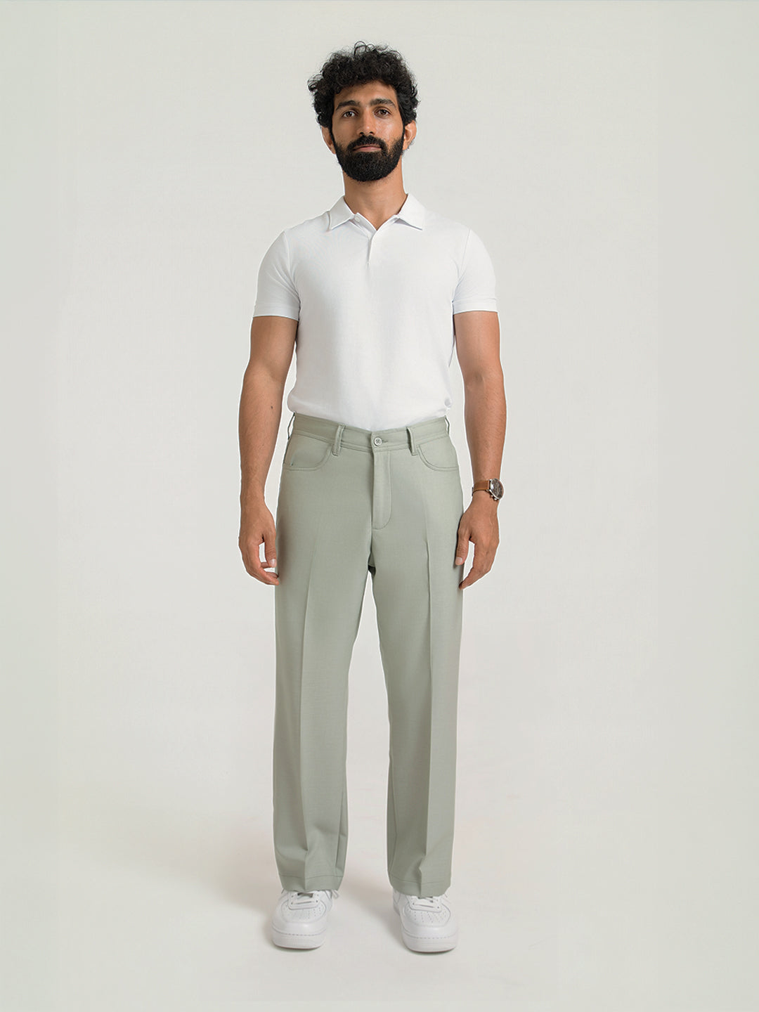 Buy Men's Green Relaxed Fit Korean Pants With 4 Way Stretch Online