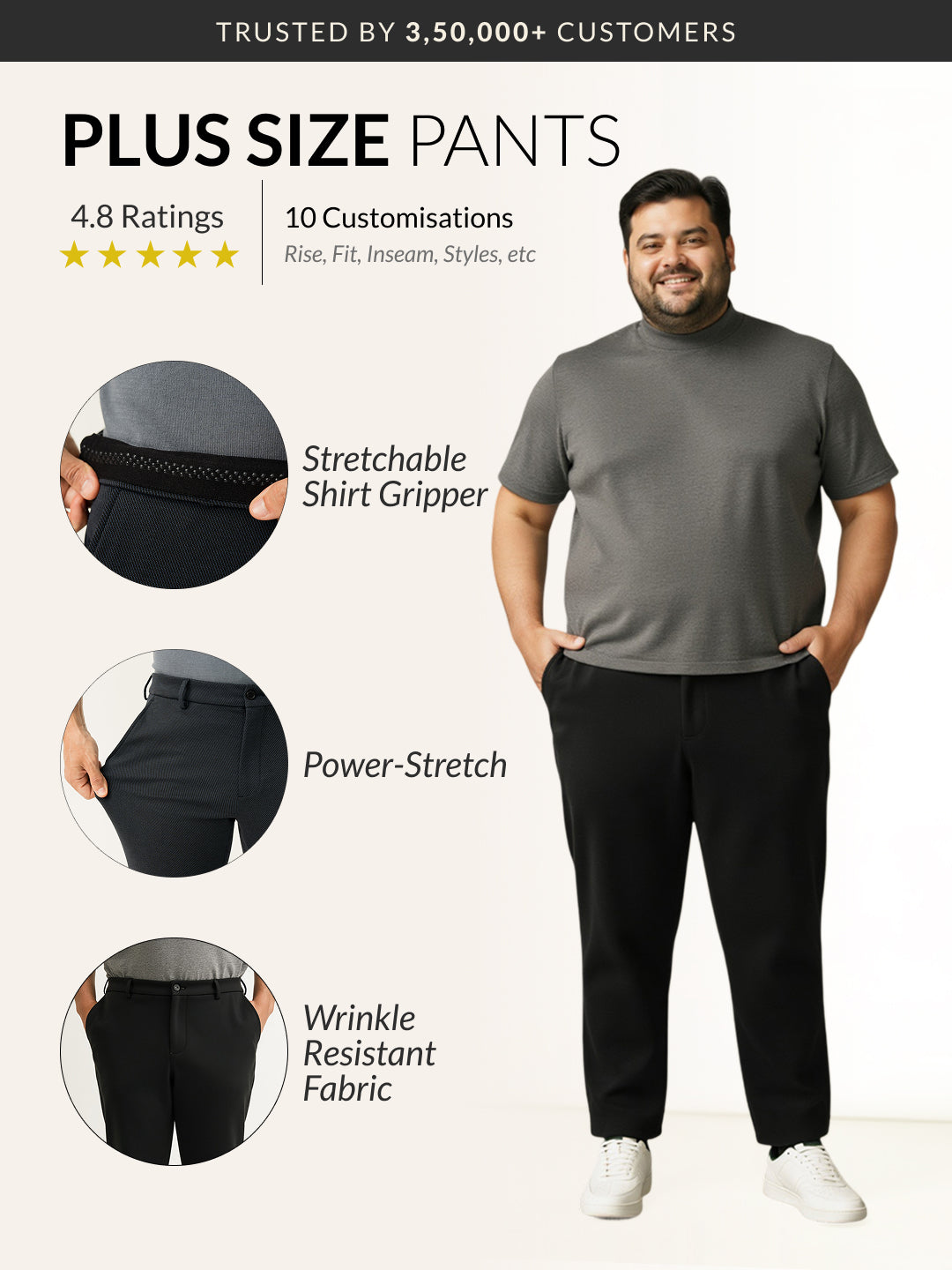 Iron Black Twill Structured Plus Size Power-Stretch Pants